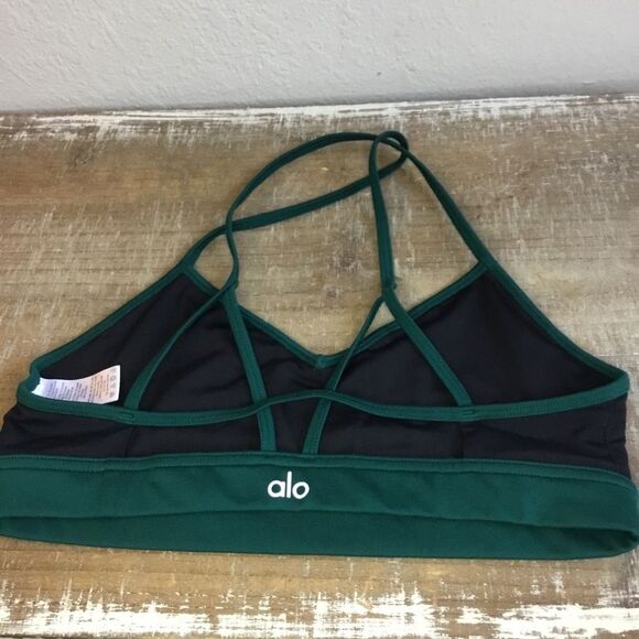 Alo Yoga green grey black sports workout yoga bra top spaghetti straps size XS - Picture 4 of 8